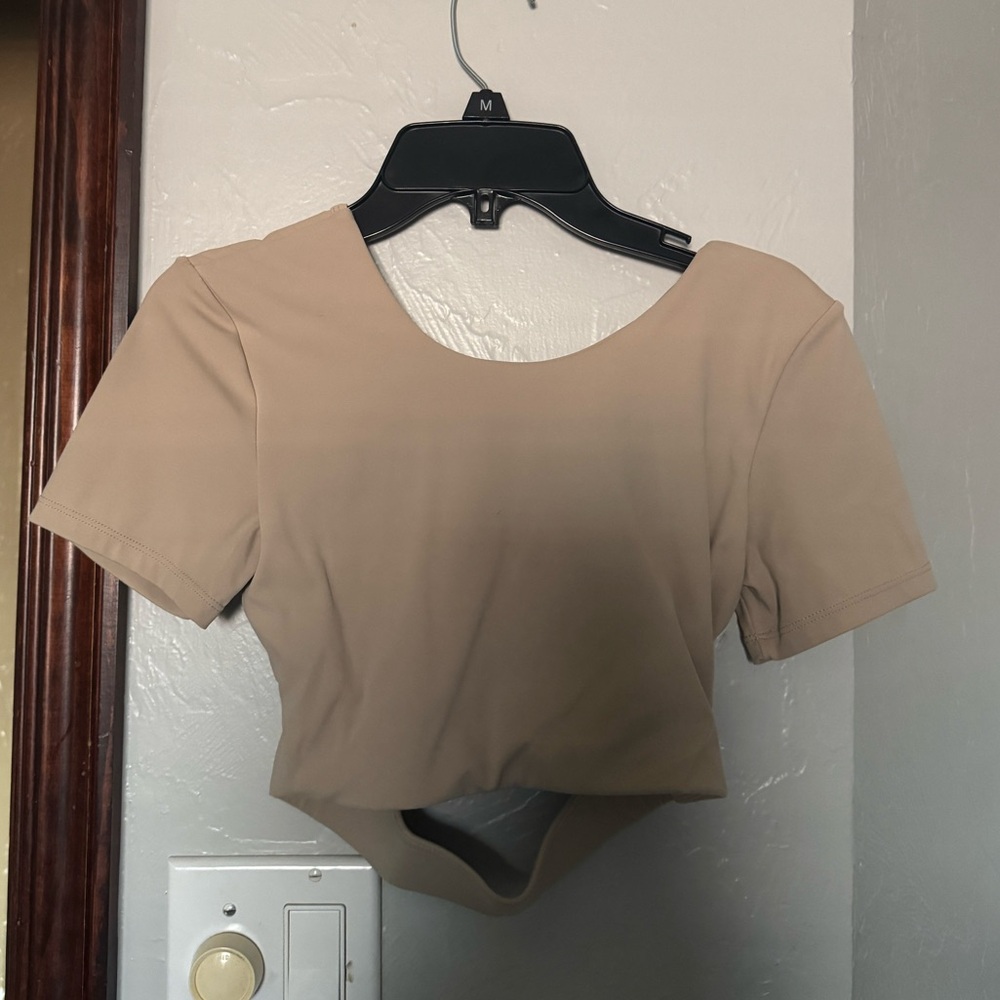 Tan Crop Workout top Open back